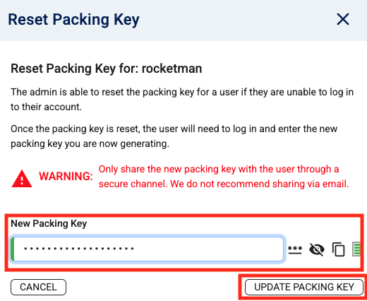 Enabling Packing Key Change